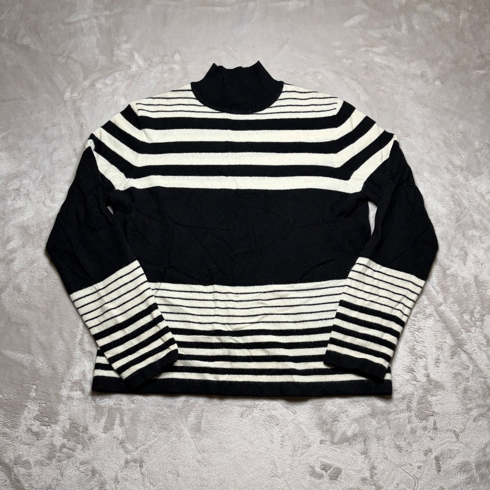 Jones New York Sweater Womens L Merino Wool Cashmere Angora‎ Striped Turtleneck